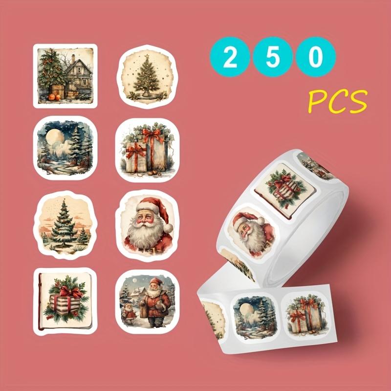 250pcs Vintage Christmas Stickers Self Adhesive Gift Wrapping Card Scrapbooking Christmas Tree Decoration Festive Craft Supplies