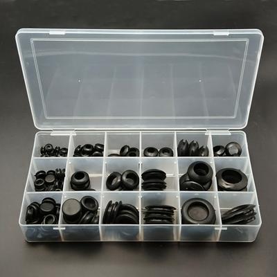 125pcs Rubber Grommet Protective Coil Double-sided Black Rubber Firewall Hole Plug Retaining Ring Car Electrical Wire Gasket