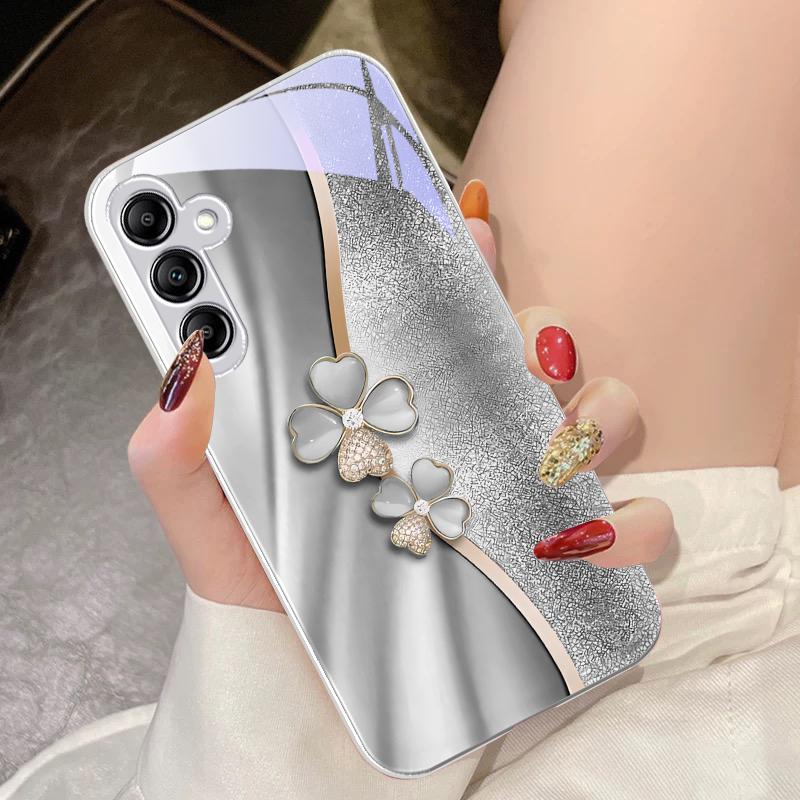 Luxury Four Leaf Clover For Samsung Galaxy A14 4G 20 30 52 20S 21S 22 A32 33 34 42 50 51 53 54 70 71 72 73 5G Glass Phone Case