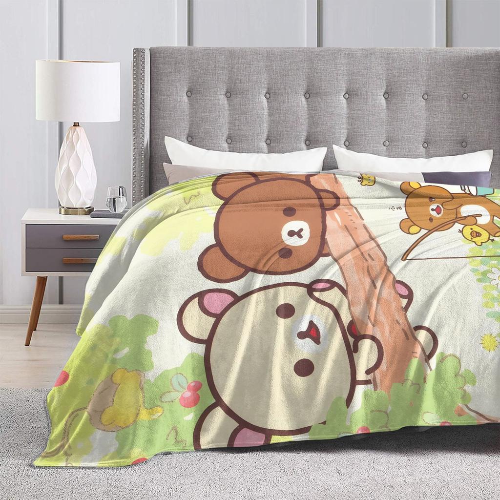 Rilakkumas and Friends Flannel Blanket Winter Super Warm Throw Blanket for Girls Boys Couch Bed Novelty Bedspread Sofa Bed Cover