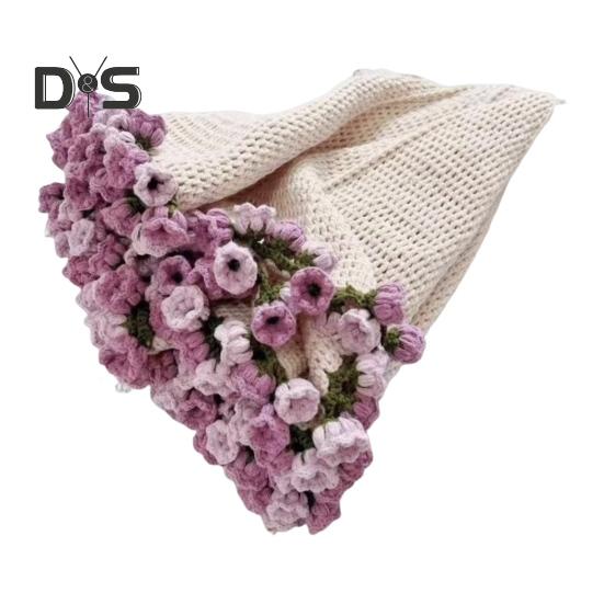 Flower Blanket Crocheting Kit Rose Bouquet Blanket DIY Kit Crochet Bouquet Throw Blanket Craft Set for Mother's Day Gift Home Sofa Couch Decor