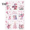Reusable Christmas Decorations 9Pcs Pink Static Window Clings, Santa Snowman Bunny Penguin Glass Claus Decor Decals, Xmas Stickers, Holiday