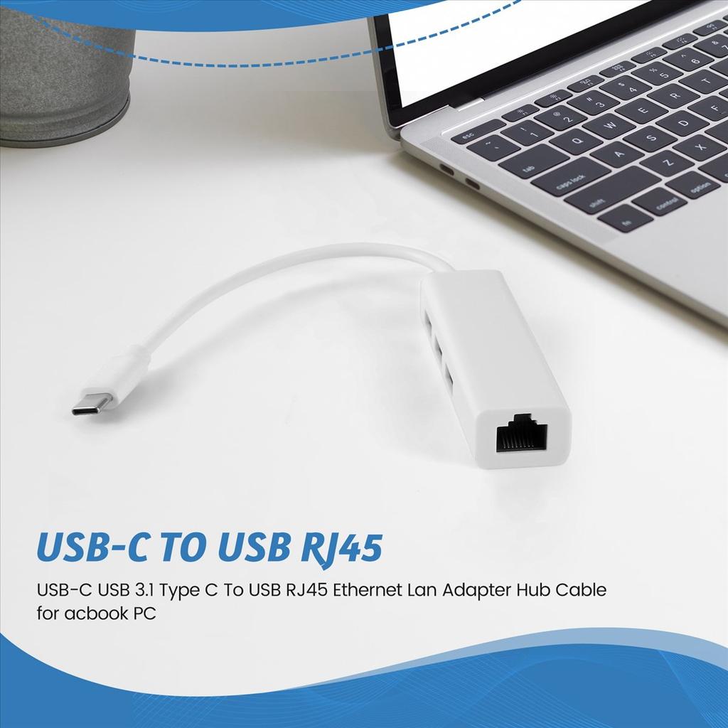 USB-C USB 3.1 Type C To USB RJ45 Ethernet Lan Adapter Hub Cable for PC