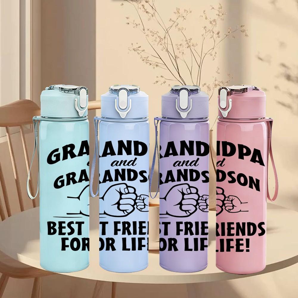 1PC Grandpa Grandson Best Friends For Life Print 750ml Color Plastic Sports Water Bottle Leakproof Flip Straw Lid Suitable for Sports Office Home Use