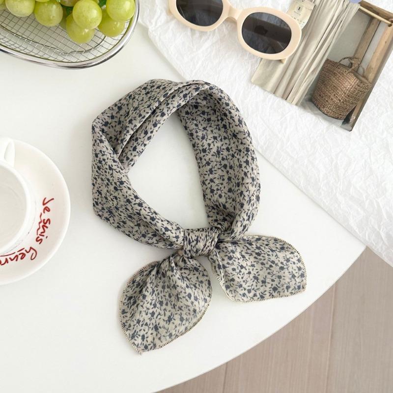 Silk scarf new fashion neck protection small shawl retro literary scarf double-sided floral headscarf headband cotton and linen square scarf