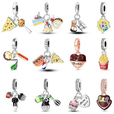 925 Silver Color Cake Ice Cream Chocolate Charms Beads Fit Diy 925 Original Bracelets Fine DIY Party Jewelry Birthday Gifts