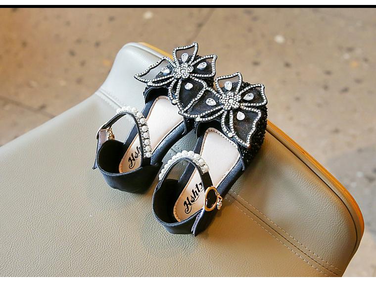 2026 Spring/Summer Girls' Korean Style Elegant Princess Shoes with Rhinestone Bow and Soft Sole