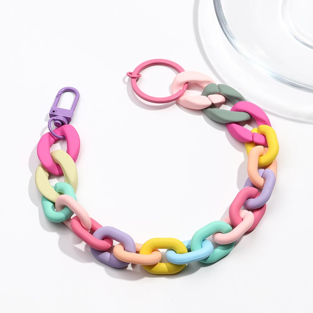 Colorful Acrylic Plastic Link Chain Keychain Creative Handmade Anti-lost Phone Key Ring For Women Girls DIY Jewelry Gifts