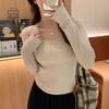 Square neck bottoming shirt, long-sleeved top in early winter, female slim-fitting and thin, small short knitted sweater