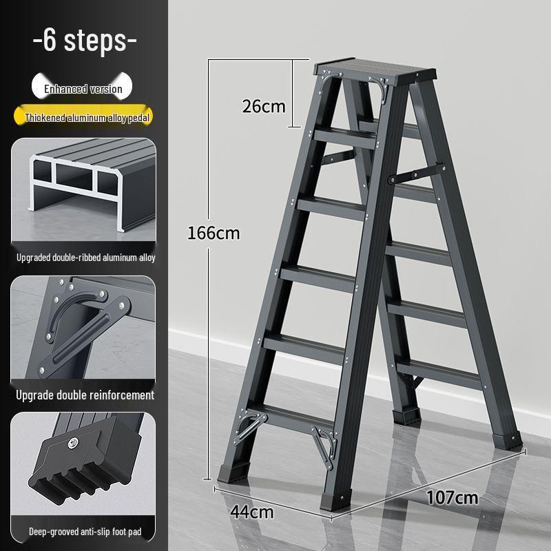 Heavy-Duty Aluminum Folding Ladder: Indoor/Outdoor Telescopic, Double-Sided, Portable.