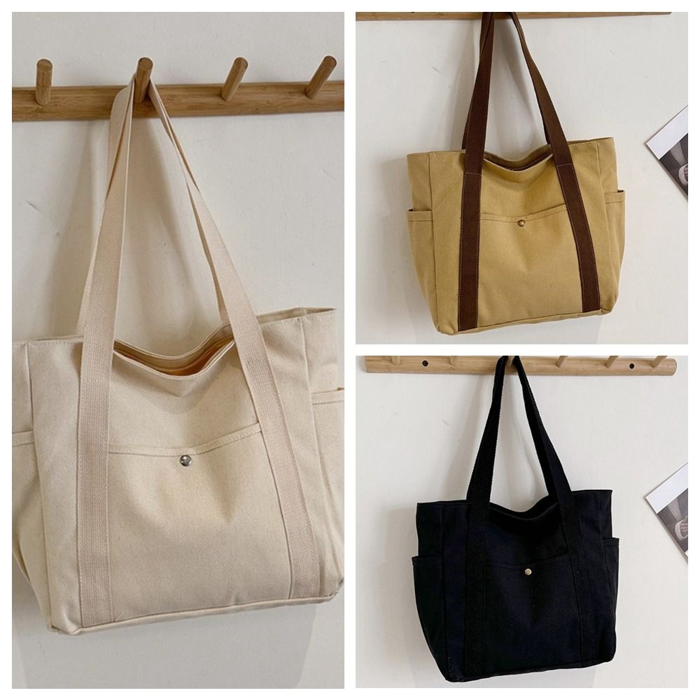 Korean Style Shopping Handbag Solid Color Cloth Shoulder Bag Portable Canvas Tote Bag  Students