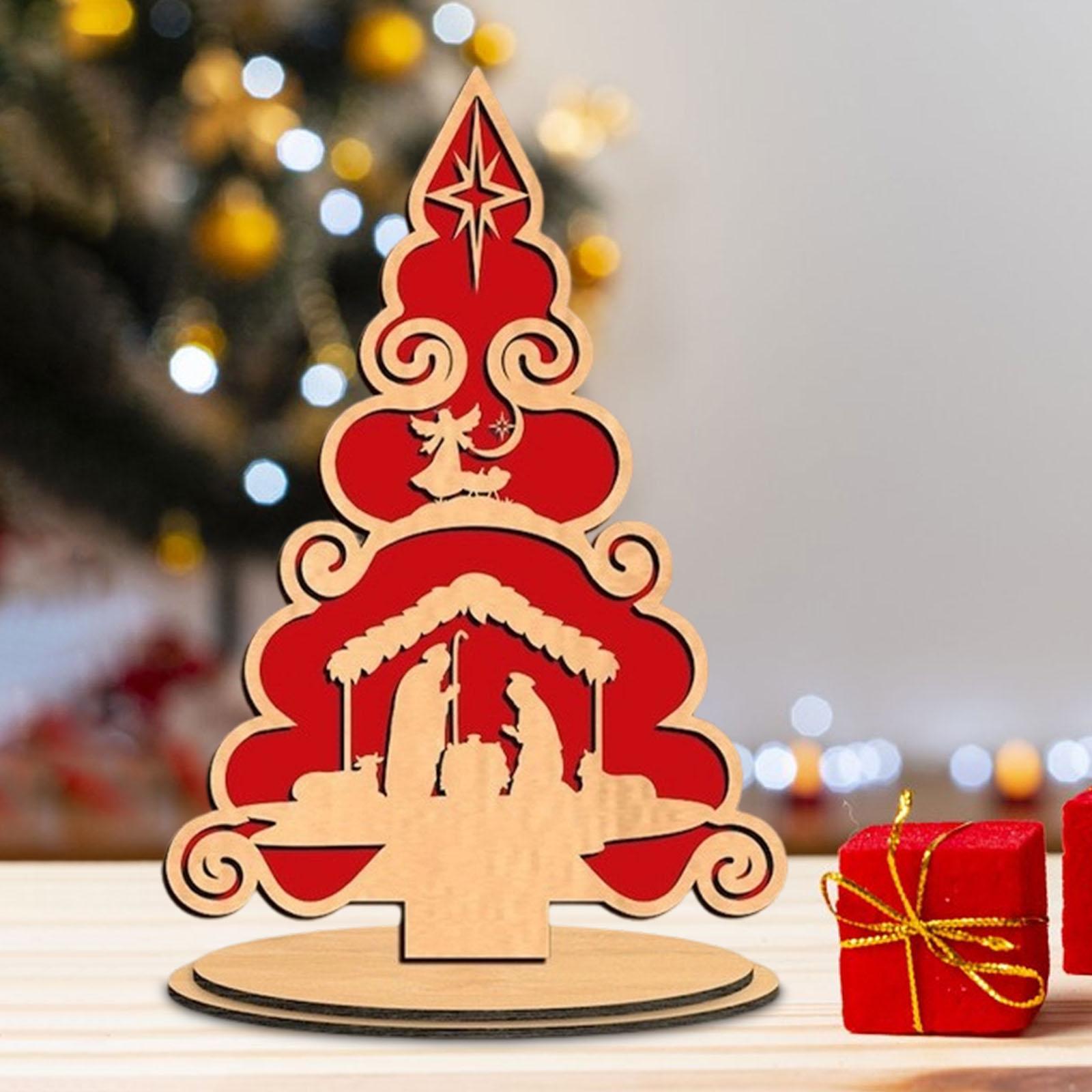 

Christmas Decoration Wooden Craft Christmas Tree Decorative Sign Desktop Ornament for Party Shelf Living Room New Year Fireplace