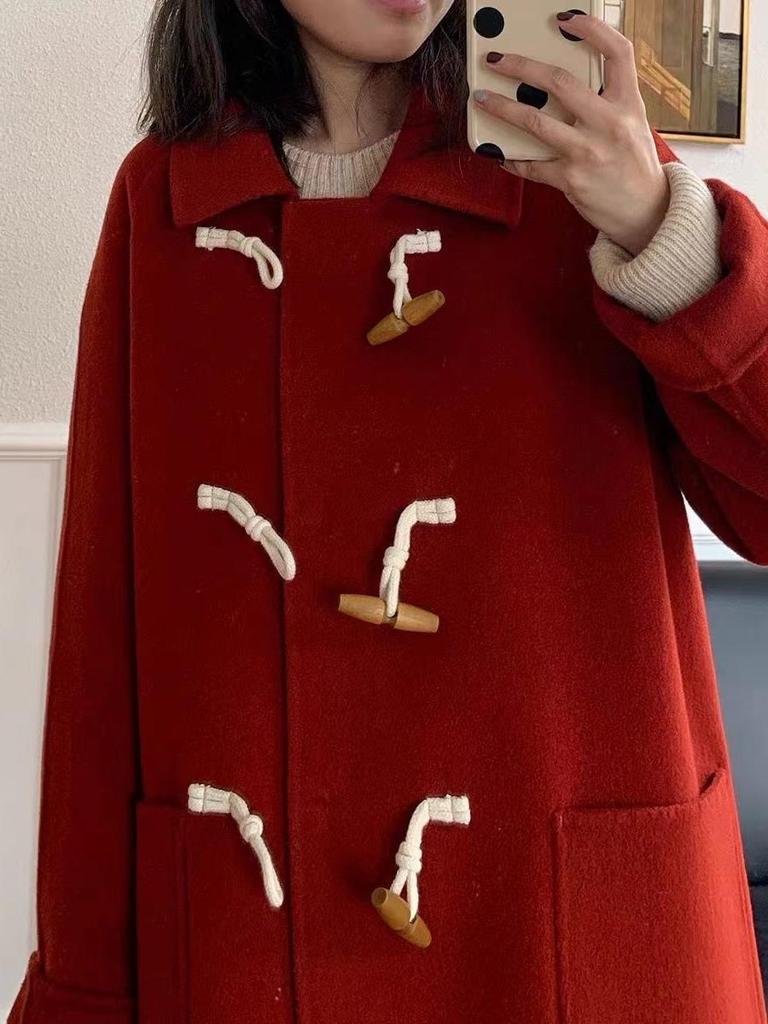 2025 Korean Style Petite Woolen Toggle Coat - Autumn/Winter Mid-Length Women's Outerwear