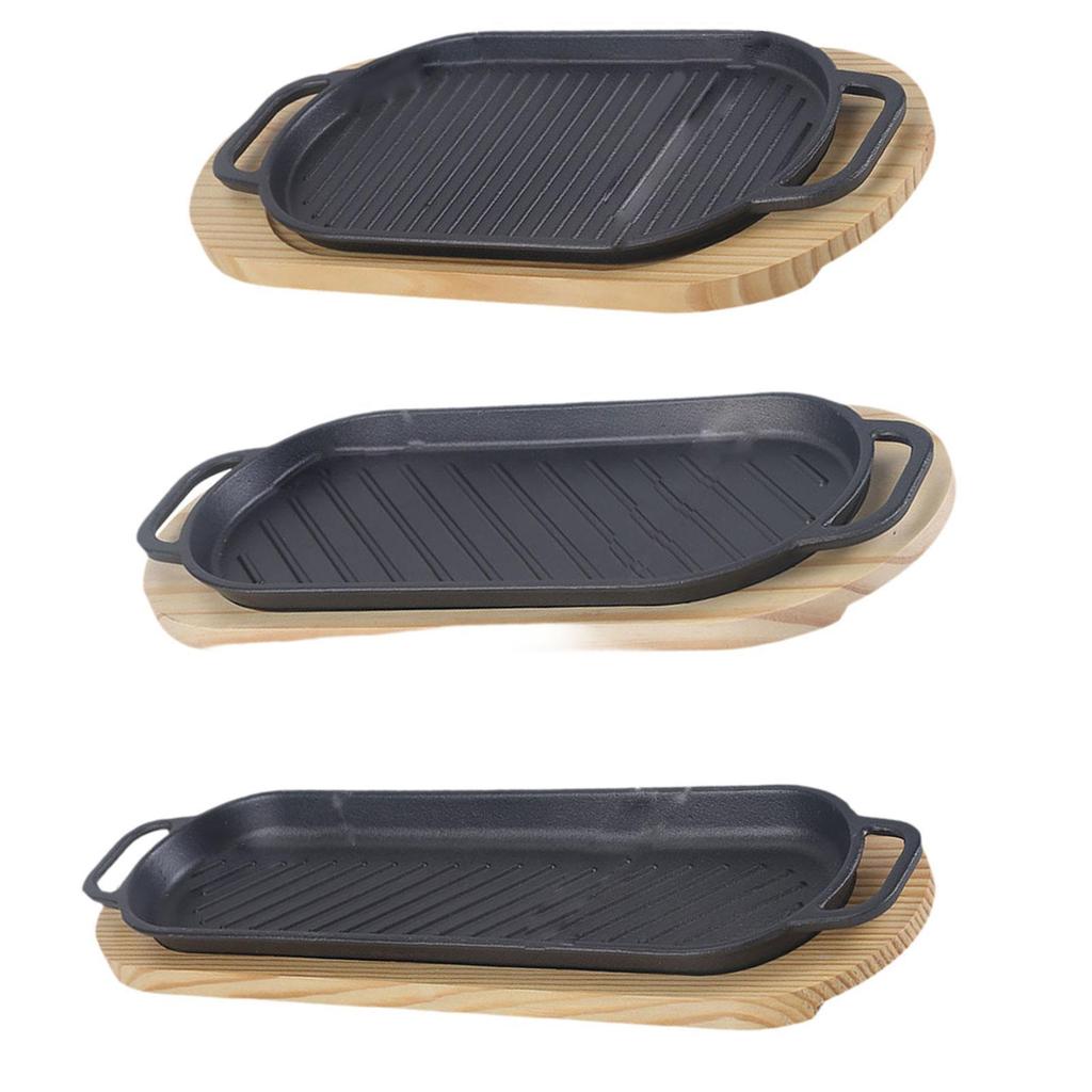 BBQ Grilling Pan with Wooden Base for Vegetables And Steak Frying