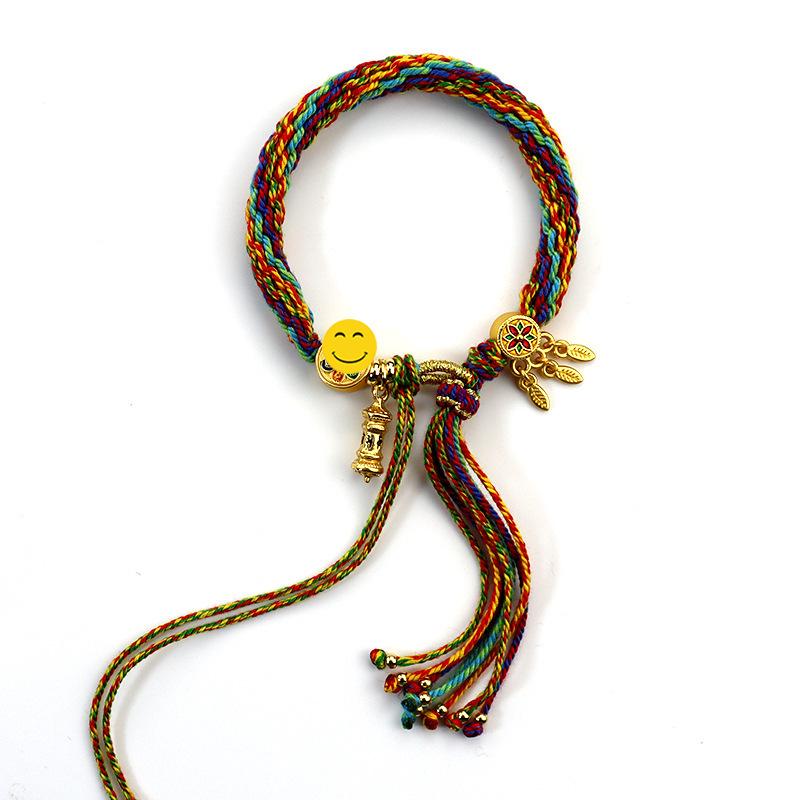 Woven Zhakiram Five Wealth Gods Eye Bracelet with Green Tara and Manjushri Thangka Design