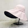 Women's Black Vinyl Bucket Hat with UV Face Shield, Adjustable & Foldable Summer Sun Protection Hat.