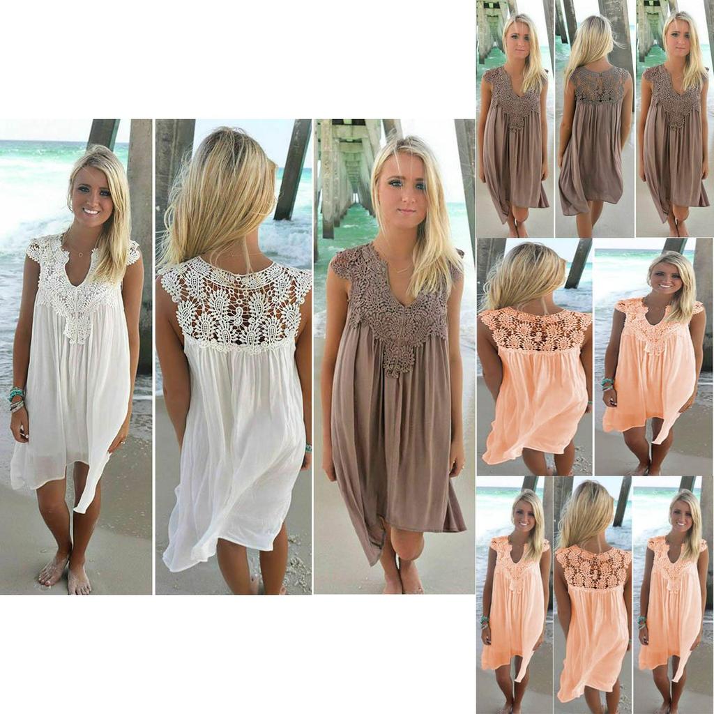 Elegant Plus Size Lady Boho Sleeveless Summer Beach Lace Dress For Women