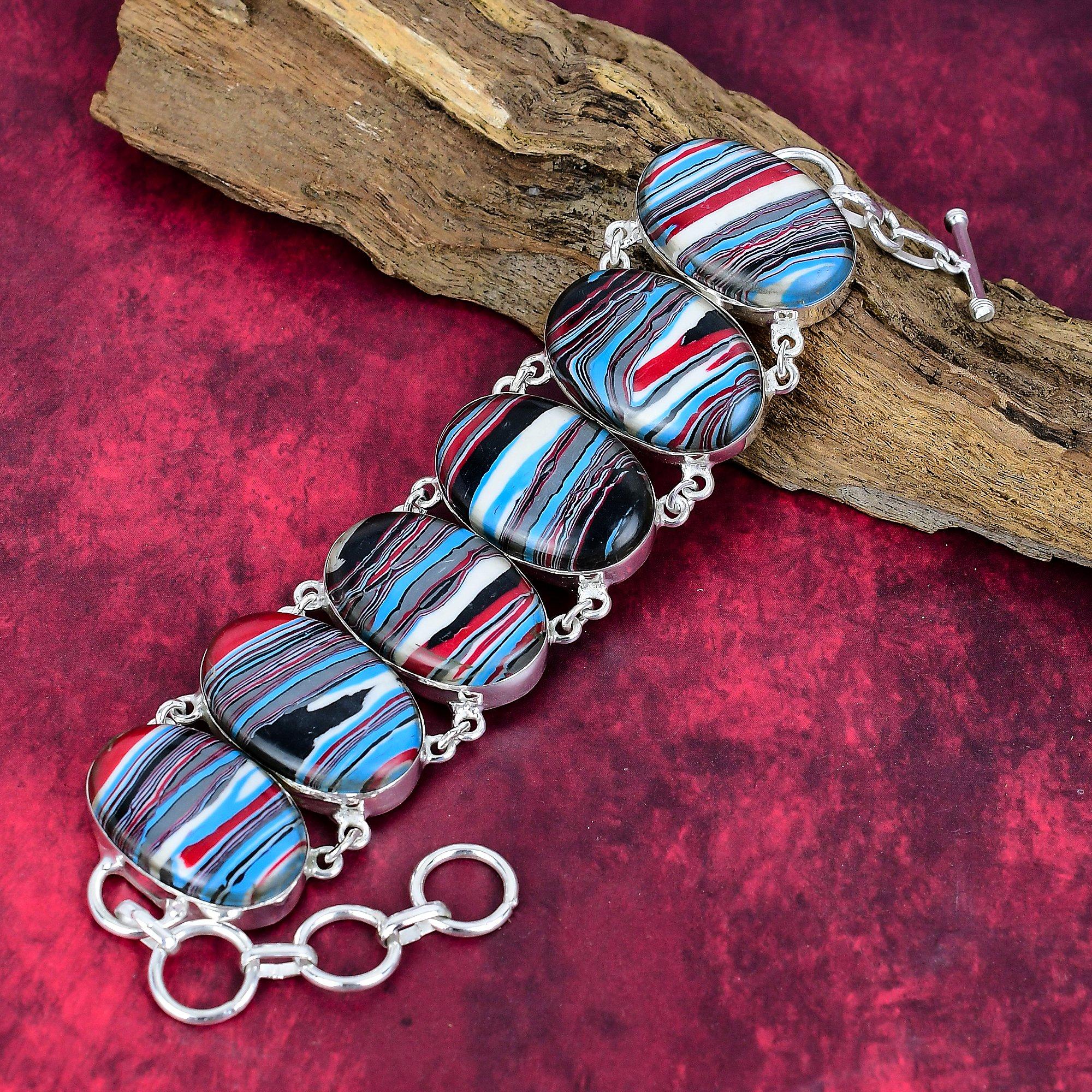 Радужный Кальцилитовый Браслет Ручной Работы из Драгоценных Камней, Браслет с Цепью из Чистого Стерлингового Серебра 925 Пробы, Антикварное Ювелирное Изделие, Браслет в Подарок на Помолвку