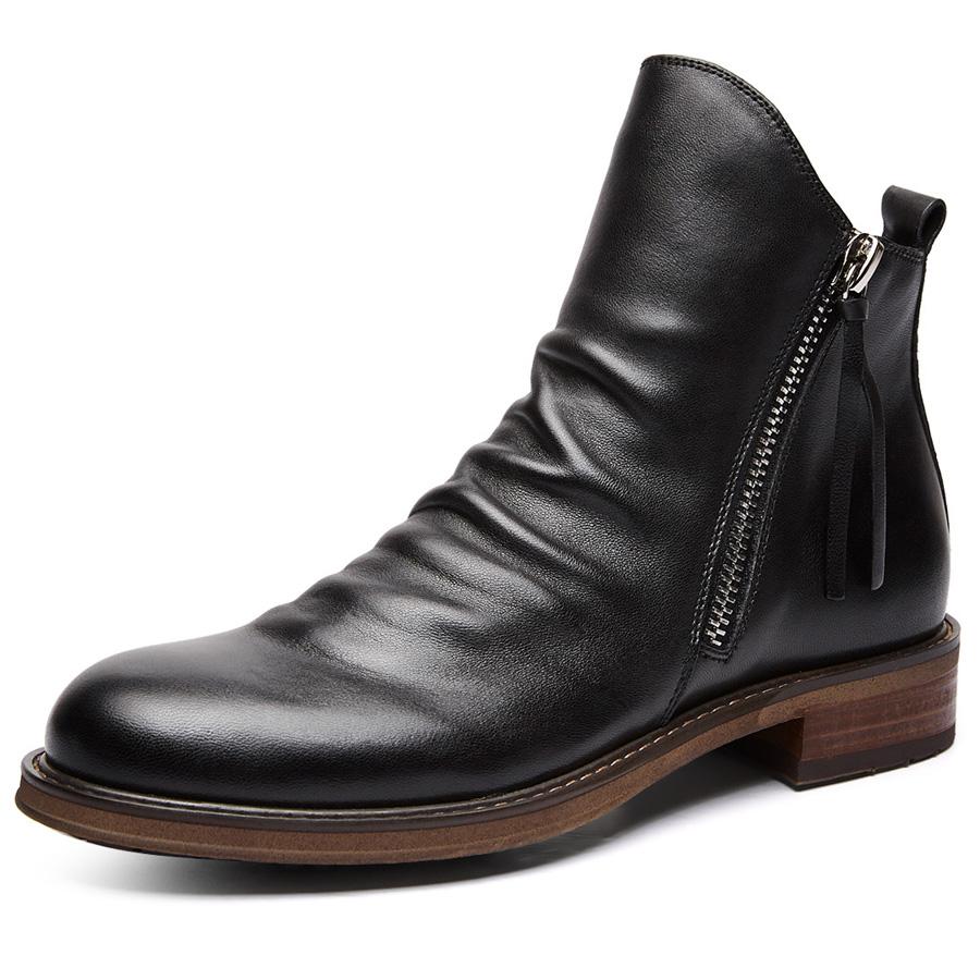 Retro Men'S Leather Boots Side Zipper Men Ankle Boots High Quality Men Business Leather Shoes Autumn Men Boots Large Size 48