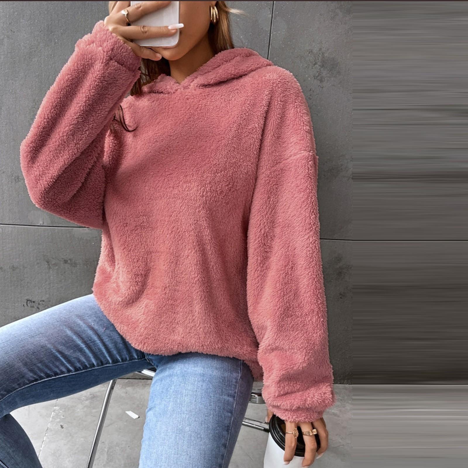 

Женская повседневная модная толстовка с капюшоном, однотонная толстовка XL розовый