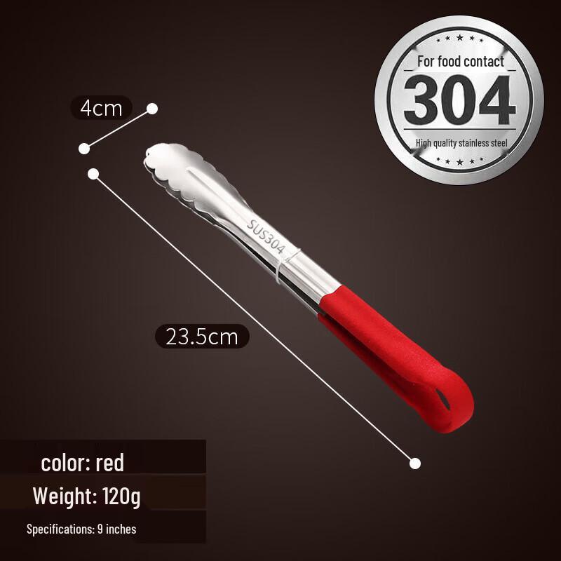 304 Stainless Steel Food Tongs with Non-Slip Soft Grip Handle