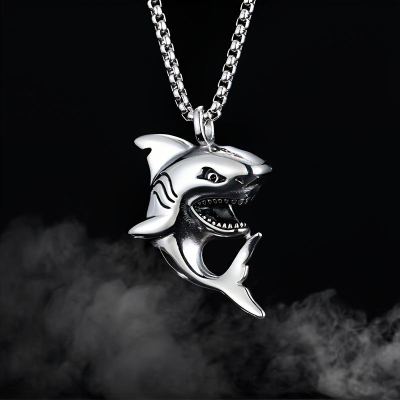 European and American Trend Fierce Great White Shark Fashion Punk Style Men s Jewelry Necklace Pendant 60CM(Necklace Long)