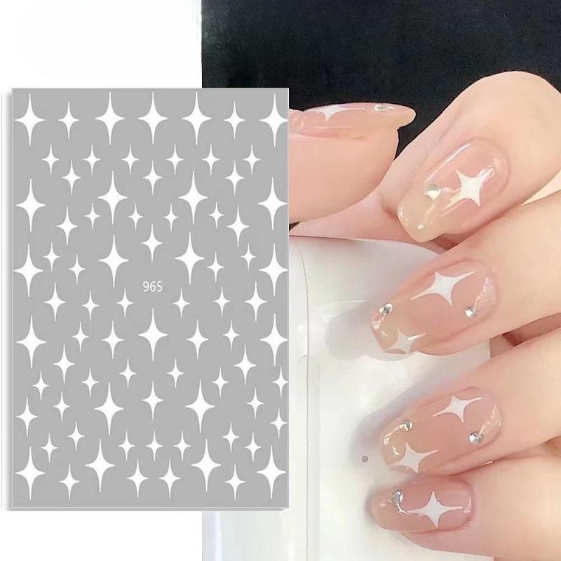 Sternenlicht Nagelsticker, Selbstklebende Sticker mit vierzackigen Sternen, Laser Gold und Silber Schwarz und Weiß Nagelsticker, Nagelsticker