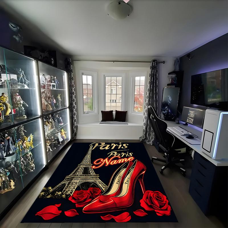 1PC Custom Name Parisian Elegance Theme Floor Mat Ideal for Living Room, Game Rooms, Office, Bedroom,Floor Mat Playful Design