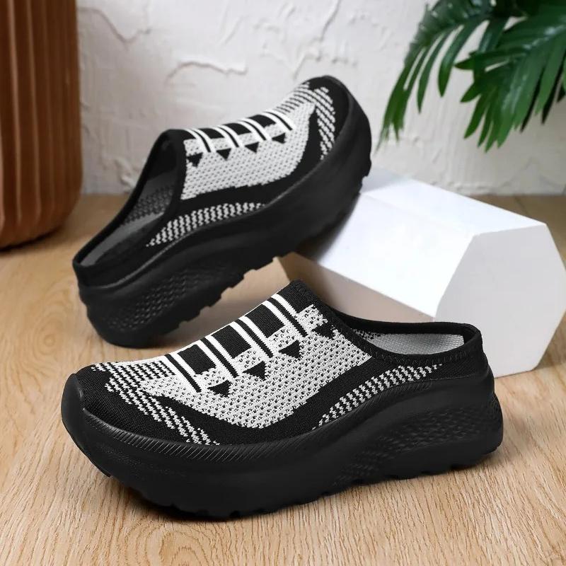 Knitted Mesh Walking Shoes Women Fashion Thick Sole Slippers Lightweight Soft Casual Footwear for Traveling Height-increasing