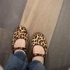 Leather French leopard print round head one-word buckle with Mary Jane single shoes women's 2025 new spring ballet flats
