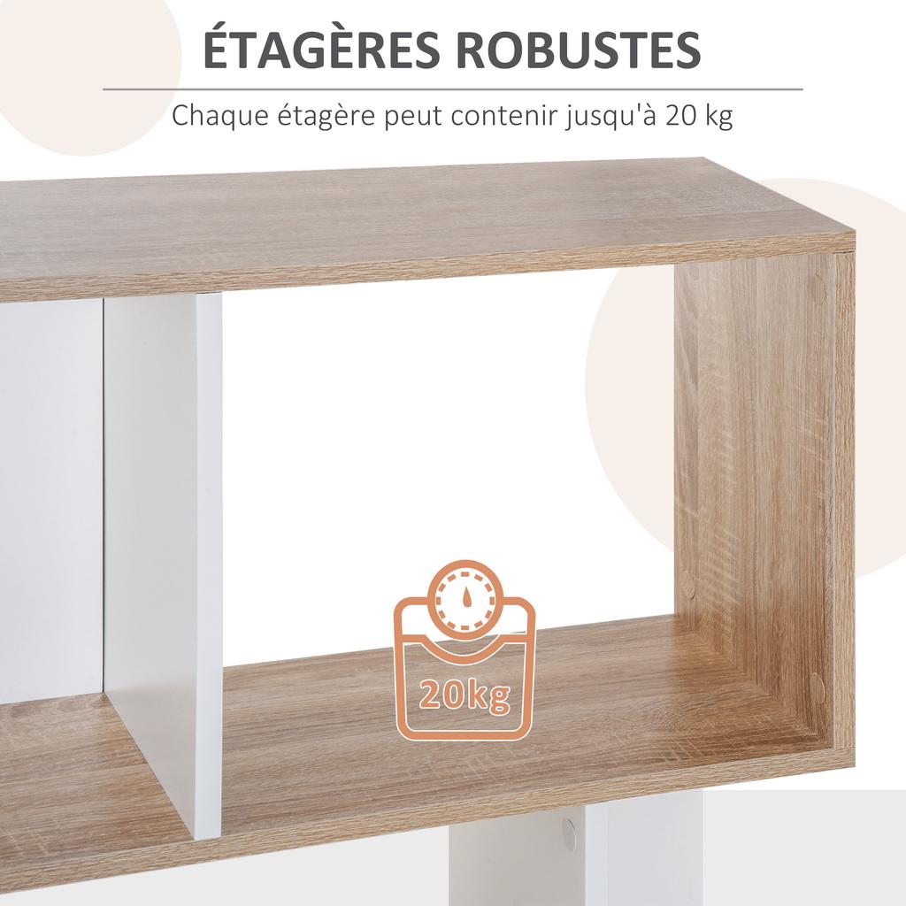 Bookcase, S-Shaped Wooden Bookshelf, 5/6 Tiers Freestanding Storage Shelf, Home Office Decorative Display Stand Rack, Oak and White