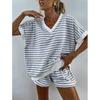 Womens Striped Knit Sweatshirt And High Waist Shorts Set With Patching For Casual Summer Wear