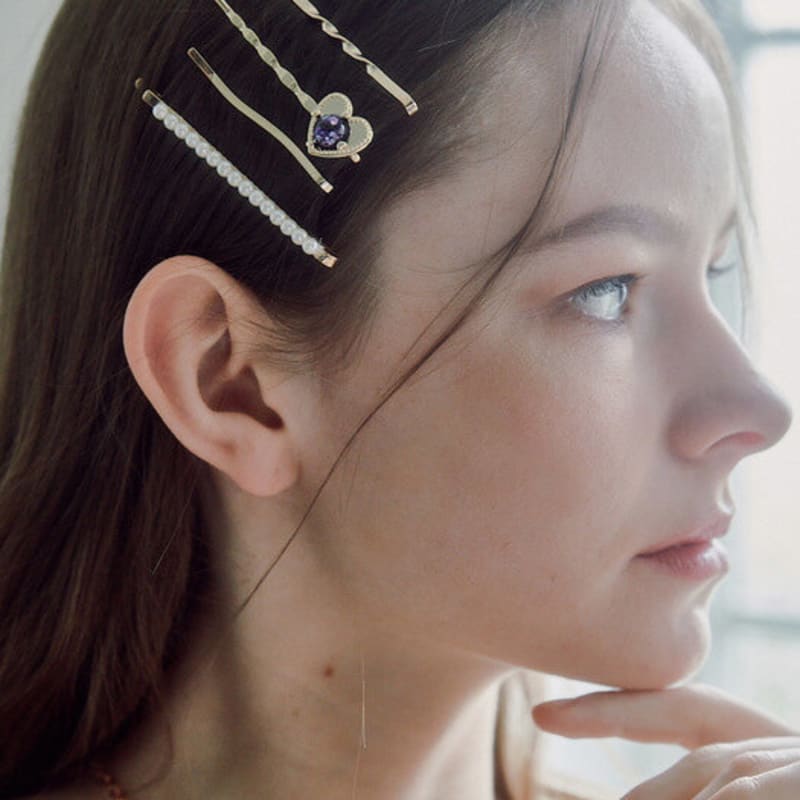 

luvinball Flat Heart Snowball Hairpin SET Purple