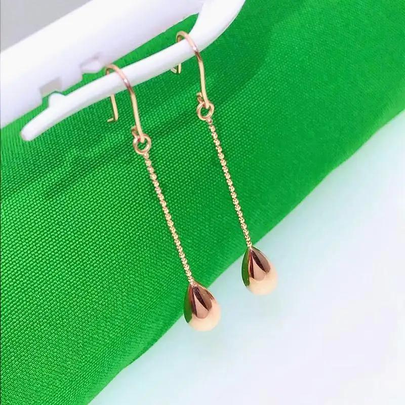 Simple 585 Purple Gold Shiny Drop Shaped Long Dangle Earring for Women Plated 14K Rose Gold Plated Classic Party Jewelry Gift