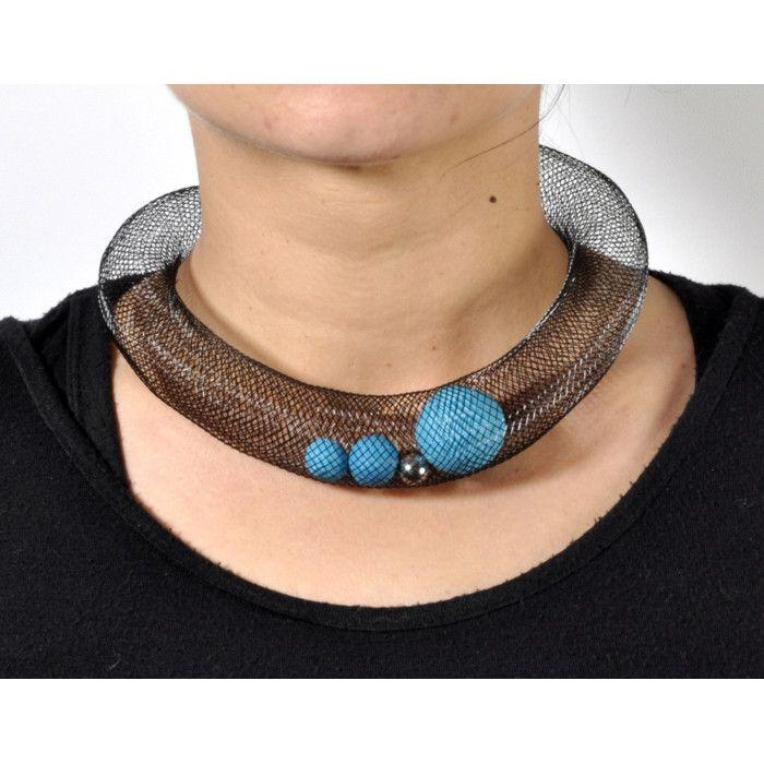 Choker Necklace Ciambella Grande - Turquoise Mesh and Polymer
