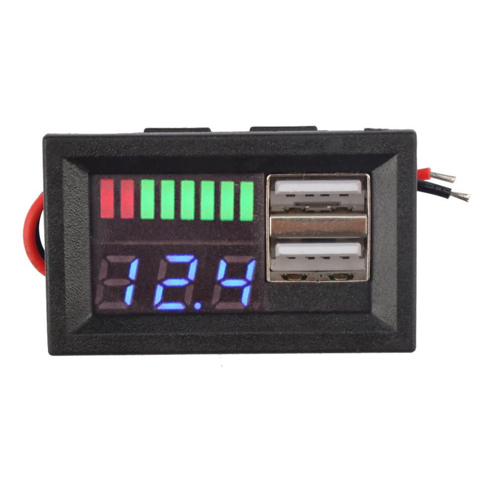 Dual USB 5V 2A Car Voltmeter Voltage Meter Panel 12V-24V 3S-7S Lithium Battery Capacity Indicator Power Tester Li-ion Lead acid