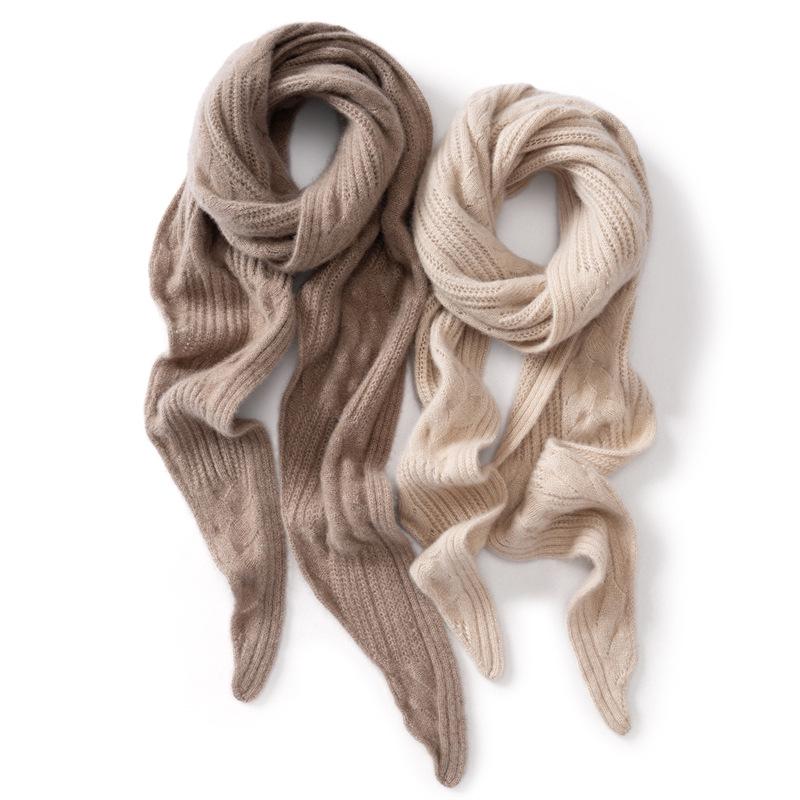 Women's 100% Pure Cashmere Solid Color Knit Scarf - New Fashion Warm Neck Protection