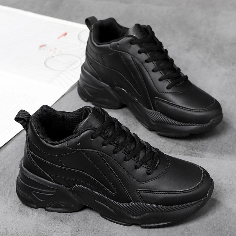 Frühlings- und Herbst-Ledersneaker Damen wasserdicht, rutschfest und leicht, weich gefedert, Mutter-Laufschuhe, neue schwarze Schuhe