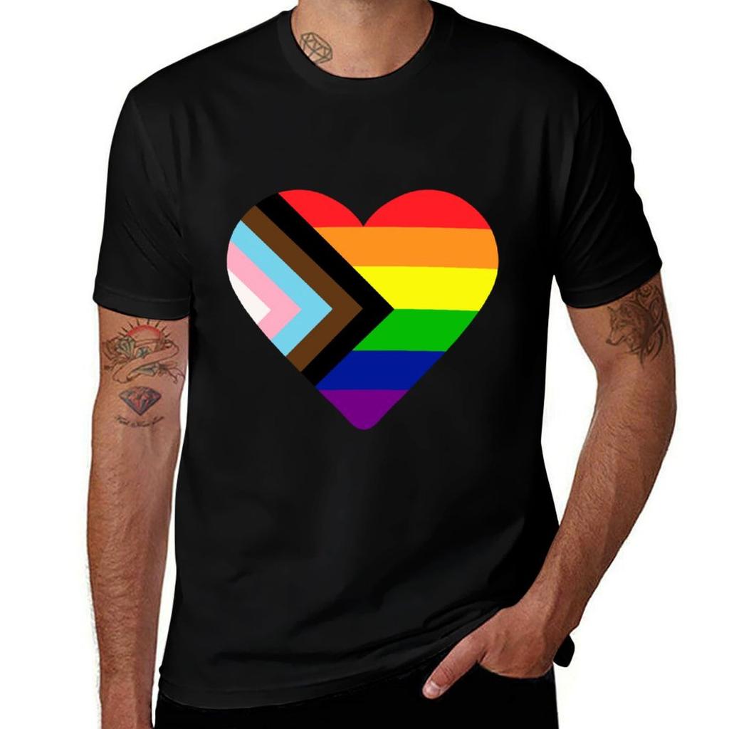 Progress Pride Flag Heart Tshirt Work Style Casual Tshirt
