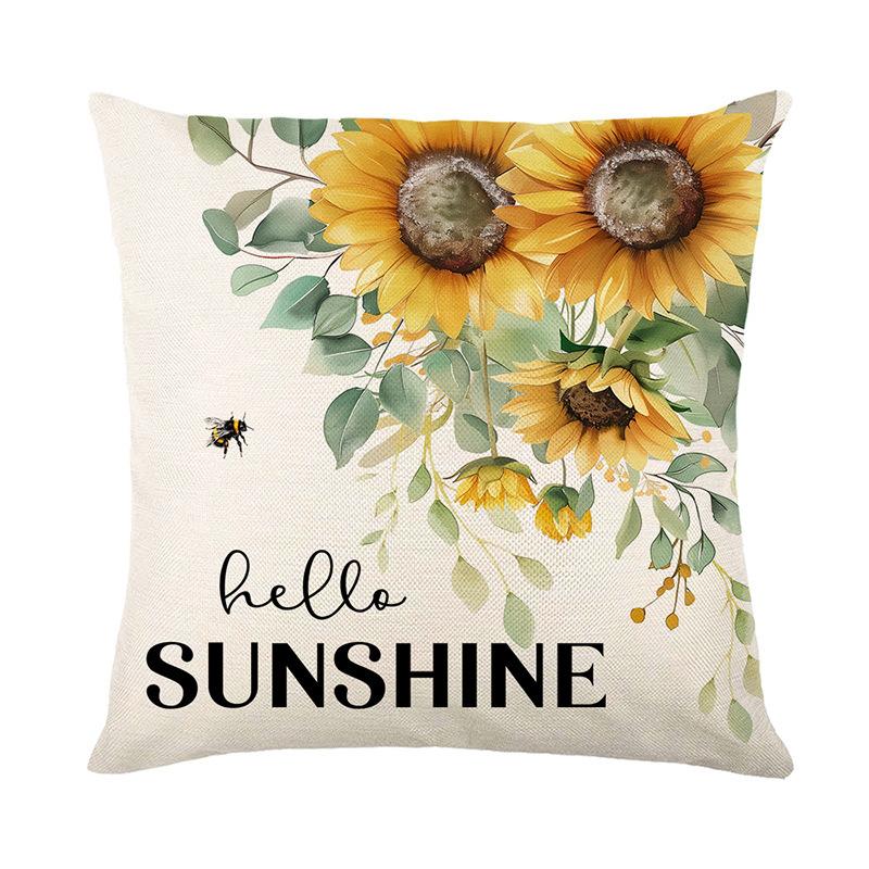 Sunflower Pillow Cover Floral Living Room Sofa Cushion Cover Car Pillow Without Pillow Core Linen Material Nordic Style