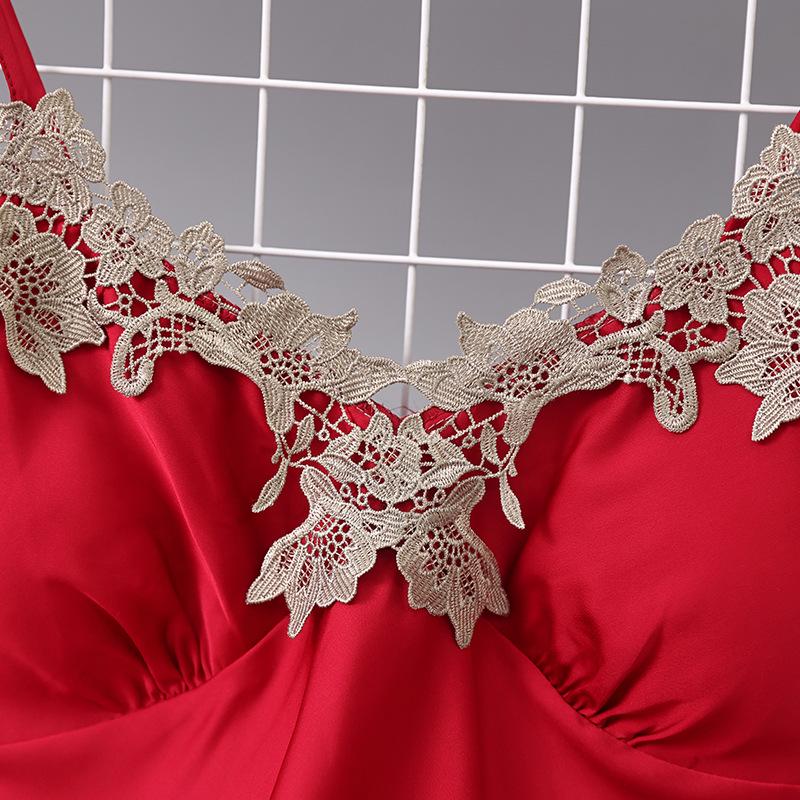 Damski zestaw piżamowy z lodowego jedwabiu i szyfonu 2025: Letnia/Wiosenna Koszulka na Ramiączkach z Wkładkami na Piersi, Cienki Fason, Dwuczęściowy Zestaw do Domu.