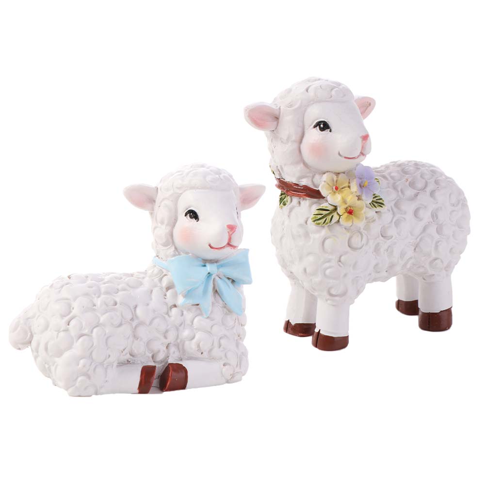 Kreative Cartoon Weiße Schafstatue Einzigartiges Harz-Handwerk Schaf-Ornament Handgefertigte Garten-Schaf-Figuren Haus-Schreibtisch-Dekoration