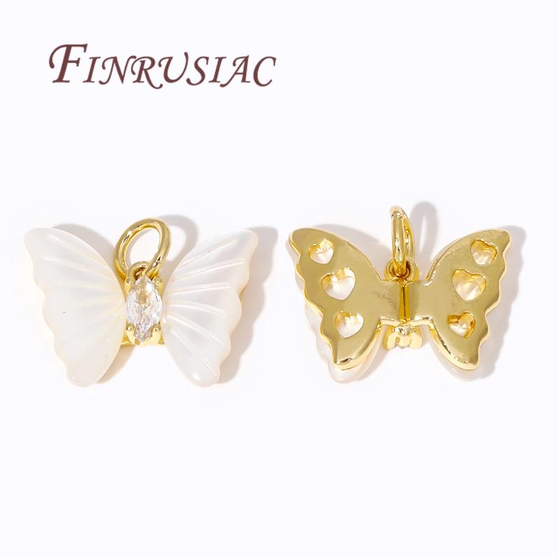 18K Gold Plated Charms For Jewelry Findings,Inlaid Crystal Butterfly Pendants For Necklace Making DIY Earrings Accessories