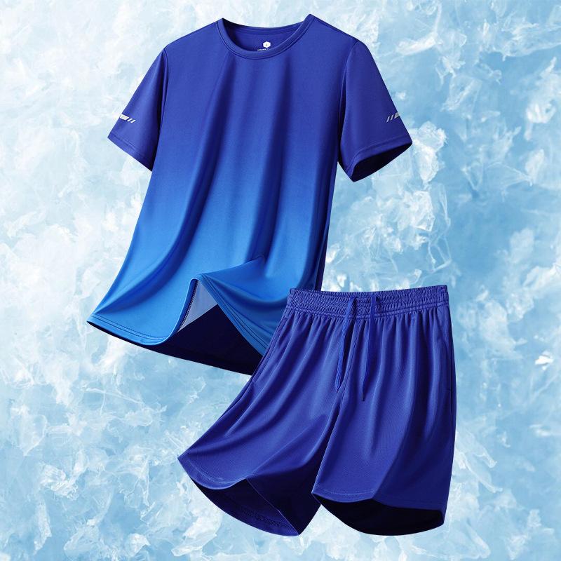 Sports Ice Silk T-shirt, Sports Wear, Short Sleeve Set, Running Speed Dry T-shirt, Men's Set