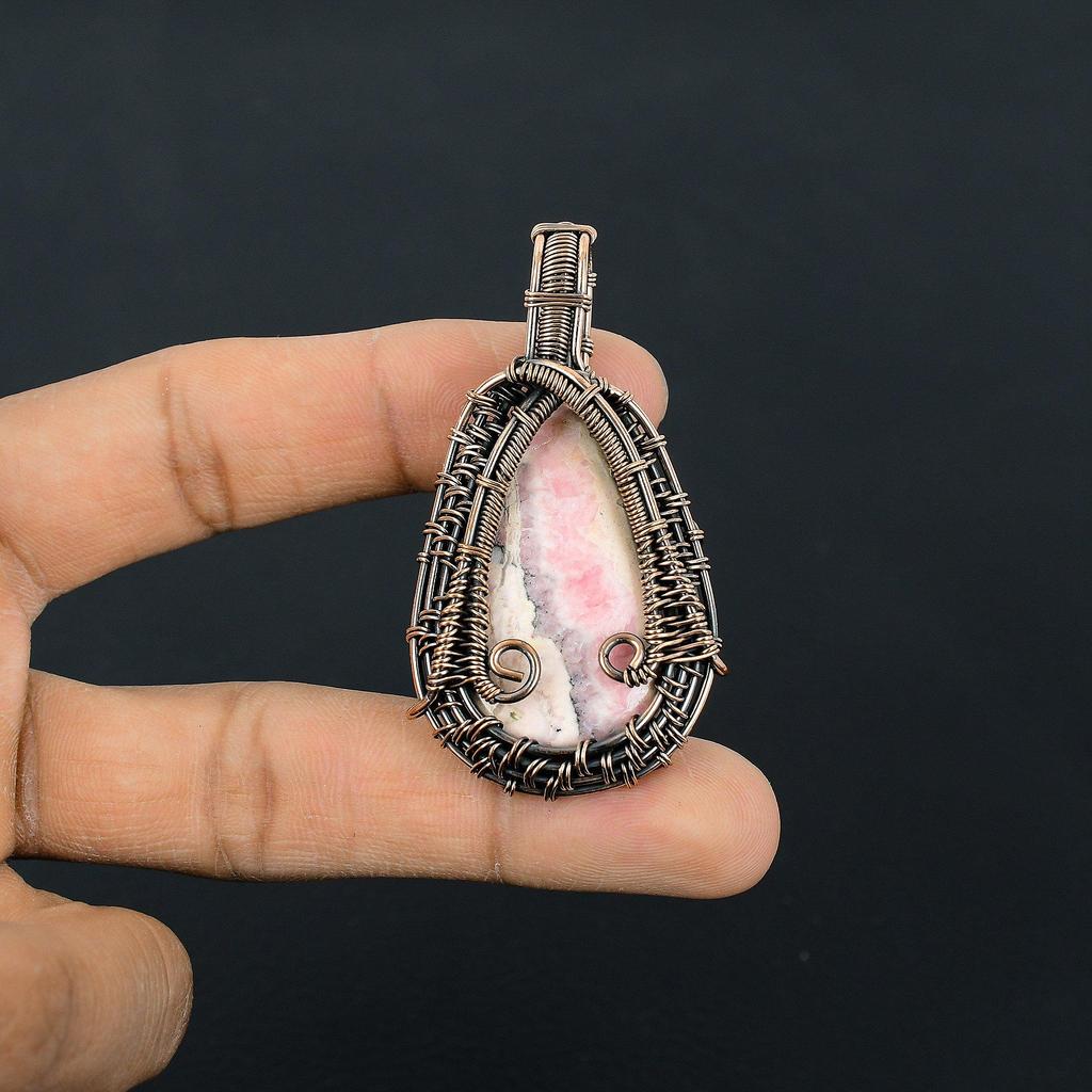 Rhodochrosite Jewelry, 999 Copper Wire Wrapped Pendant, Handmade Gemstone Jewelry Pendant, For Memorial Day