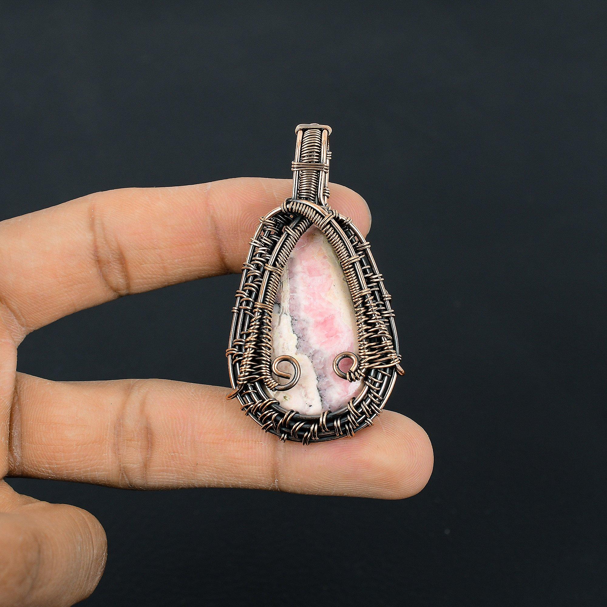 

Украшения из родохрозита, Подвеска, обернутая медной проволокой 999 пробы, Подвеска из драгоценного камня ручной работы, Для Дня памяти 2.99 Inches