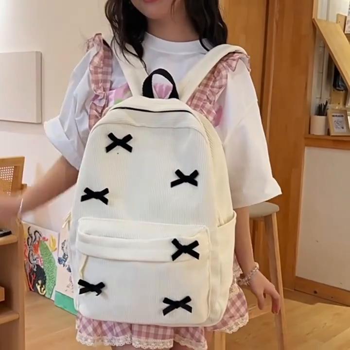 Niedliche Schleife Ästhetische Rucksäcke Leichte Schul-Buchtaschen Studenten Süßer Rucksack für Mädchen Damen Cord College Mochilas KTY