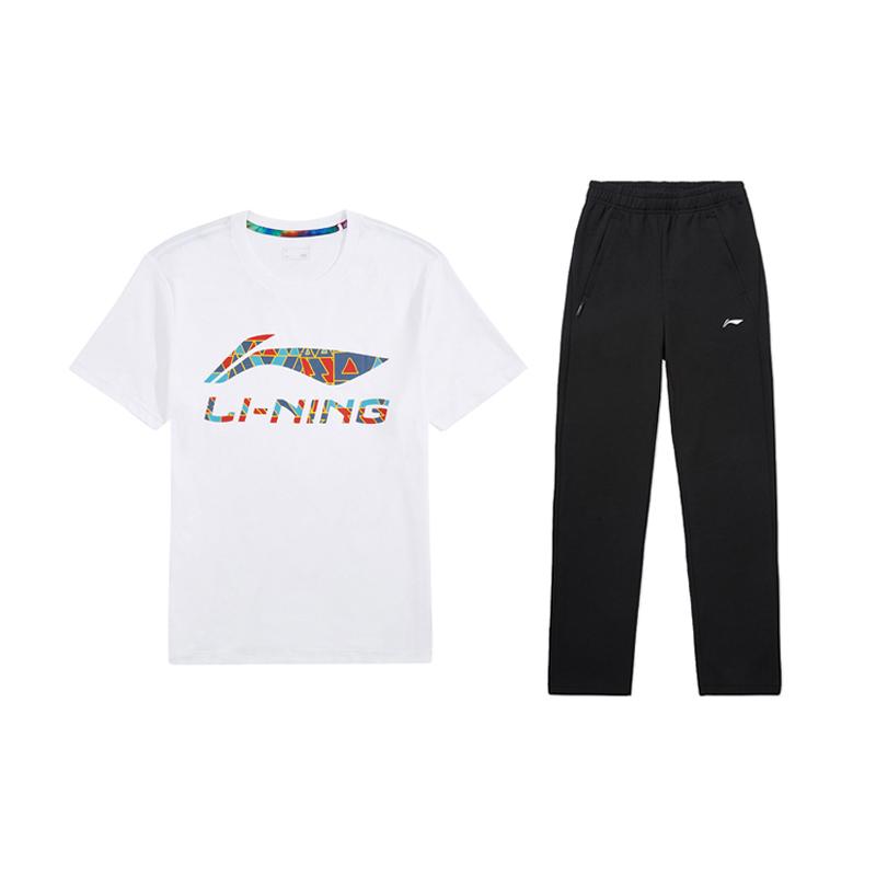 

Li-Ning Breathable Letter Round Neck Short Sleeve T-Shirt And Mid Waist Long Pants Casual Sports Set Men sets AHSUA19-1+AKLTC89-1 L