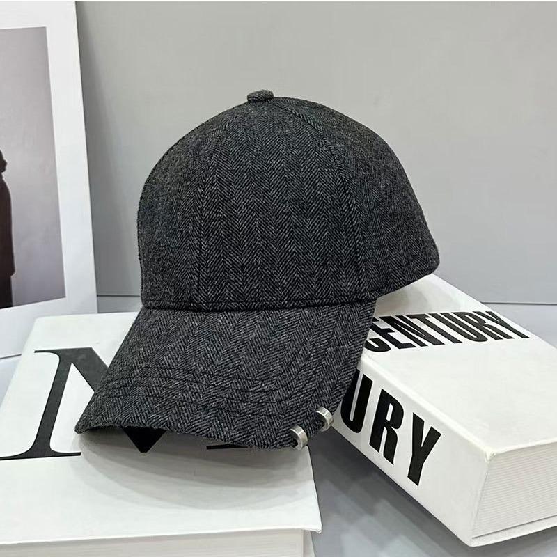 Autumn and Winter Warm and Slim Woolen Hard top Iron Ring Buckle Baseball Hat for Women Casual Versatile Woolen Couple Peaked Hat Trendy