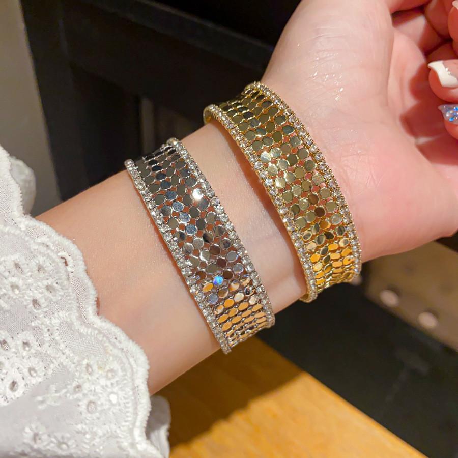 Geometric Zircon Round Multilayer Open Cuff Bracelet For Fashion Women